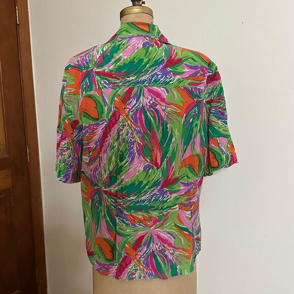 Vintage Starington Abstract Tropical Print Women's Silk Blouse Size 12 - Picture 3 of 6